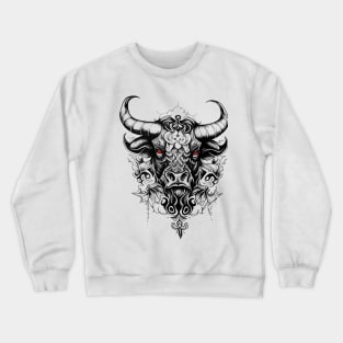 Bull Wild Animal Nature Illustration Art Tattoo Crewneck Sweatshirt